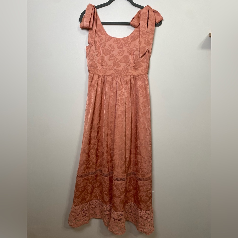 NWT Gimmicks x Rustic Bones Floral Jacquard Maxi Dress Coral sz Small - Picture 5 of 13